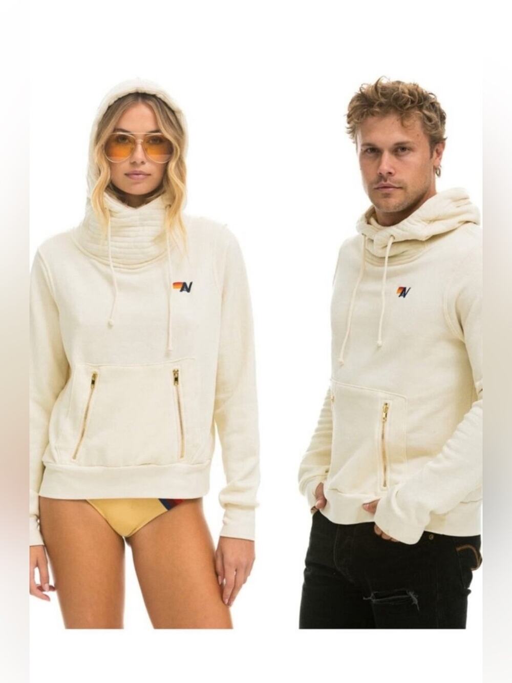 Aviator Nation Unisex Ninja Pullover Hoodie Vintage White Sz XL